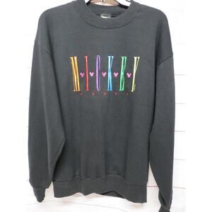 Disney Mickey Mouse Sweatshirt Large Embroidered Black Rainbow Velva Sheen
